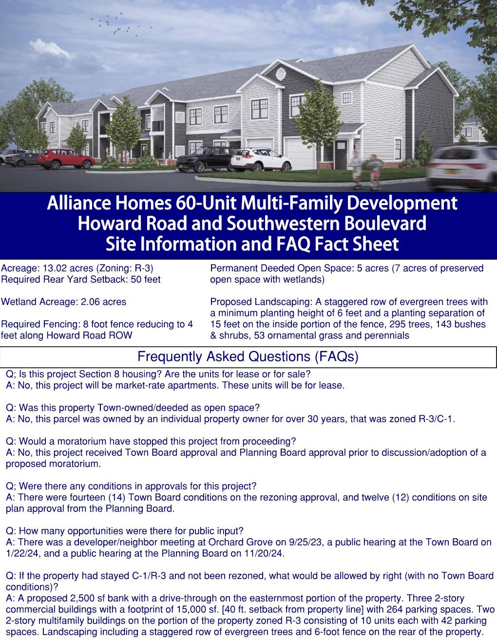 Alliance Homes Site Information and FAQ Sheet