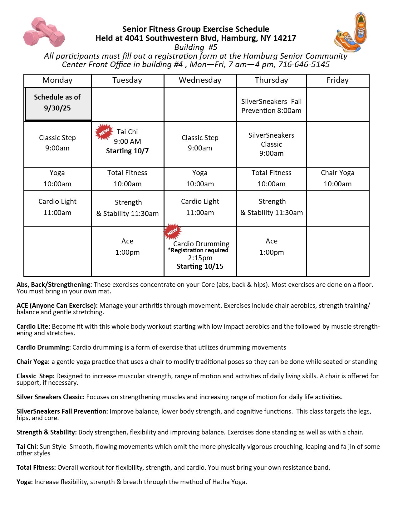 Updated Group Exercise schedule 9-30-25 NEW